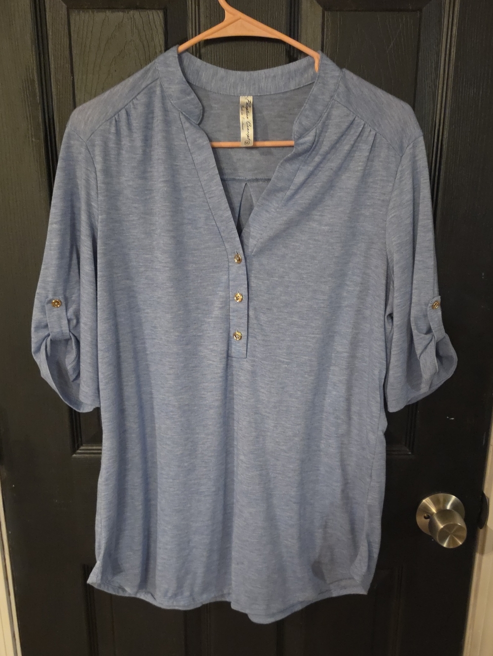 PerSeption Concept Light Blue Henley Roll-Sleeve Tunic